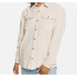 ROXY Corduroy Shacket Long Sleeve Khaki Tan Ribbed Button Sweater  Size XS